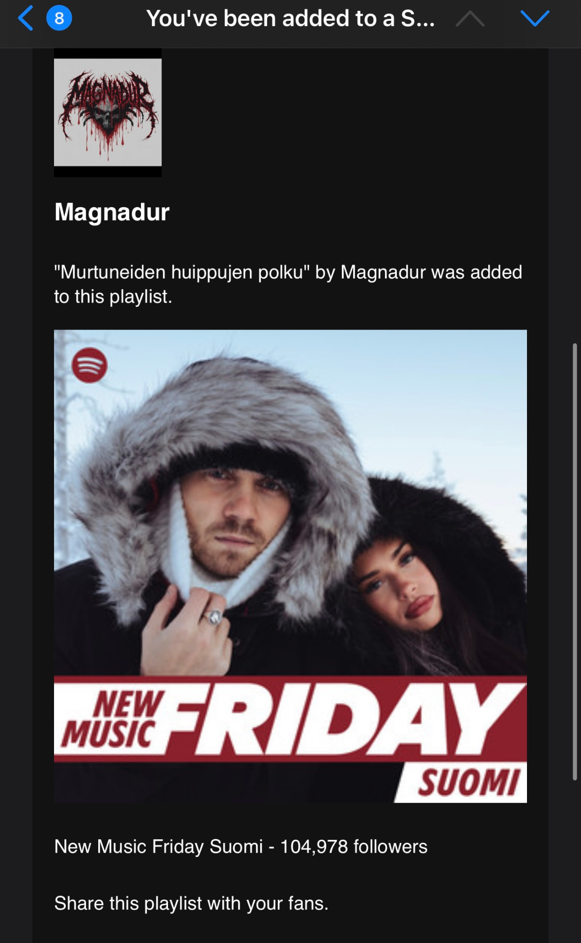 New Music Friday Suomi playlist placement for Magnadur