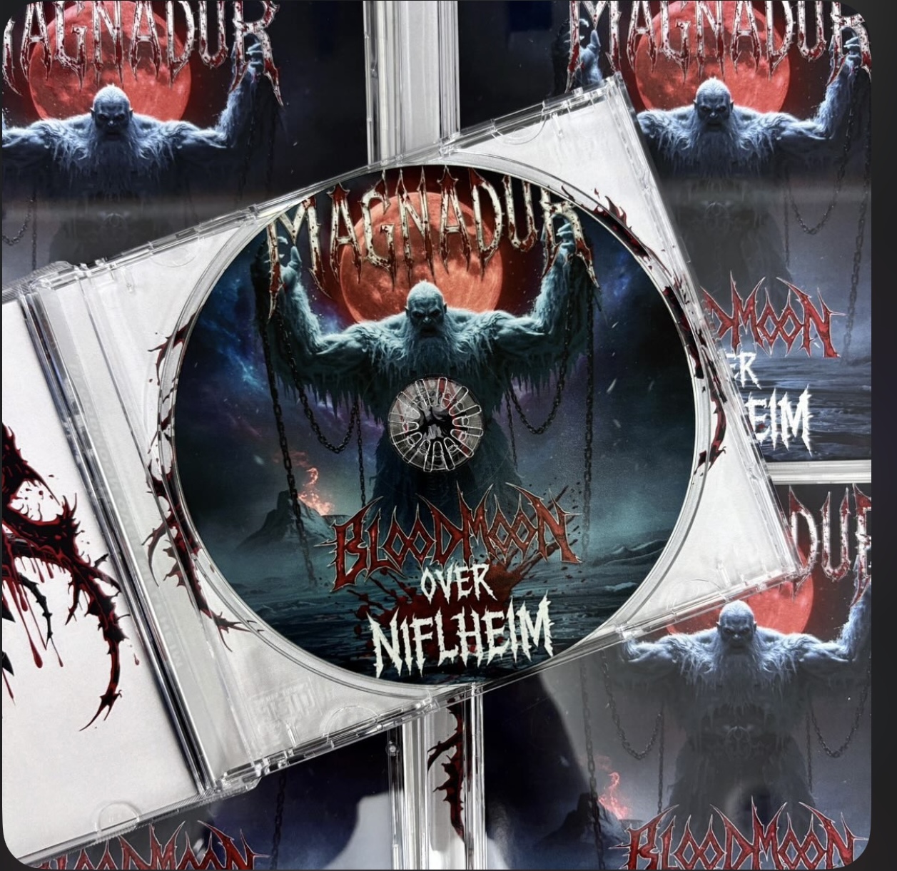 Physical CD copies of the Magnadur album Bloodmoon Over Niflheim